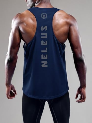 NELEUS Men's 3 Pack Dry Fit Muscle Tank Workout Gym Shirt,5031,Black,Navy,Grey,M,EU L