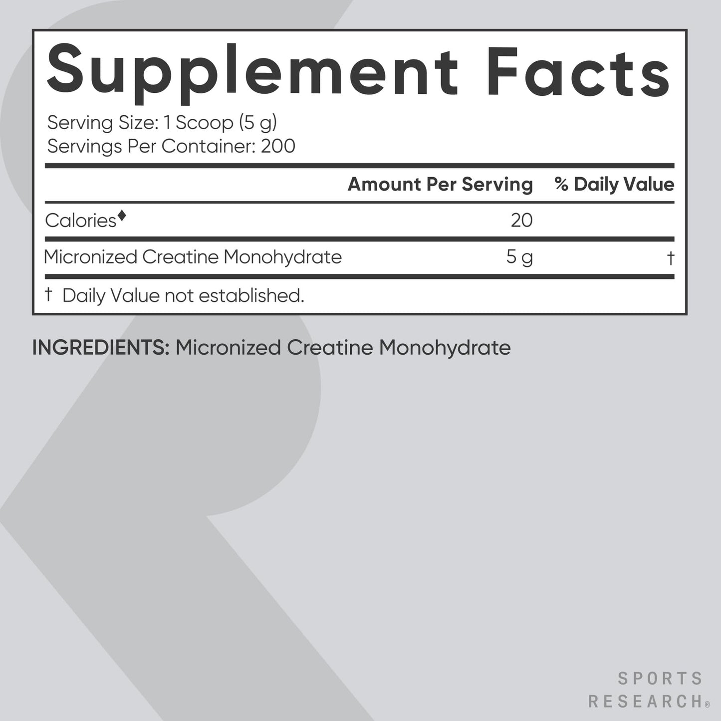 Sports Research Creatine Monohydrate - Gain Lean Muscle, Improve Performance and Strength and Support Workout Recovery - 5 g Micronized Creatine - 35.27 oz