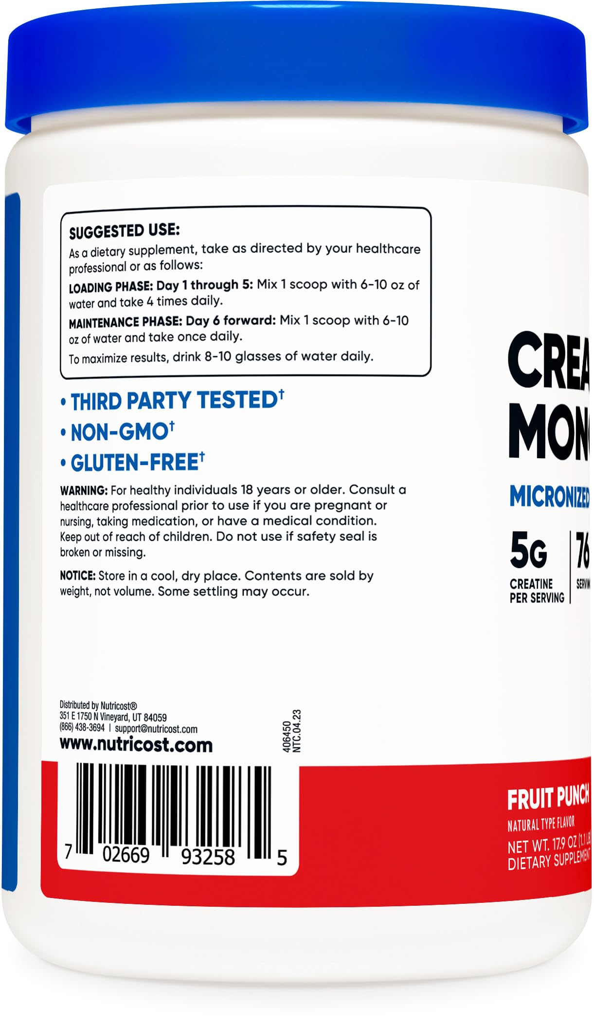Nutricost Creatine Monohydrate Powder (Fruit Punch, 500 Gram)