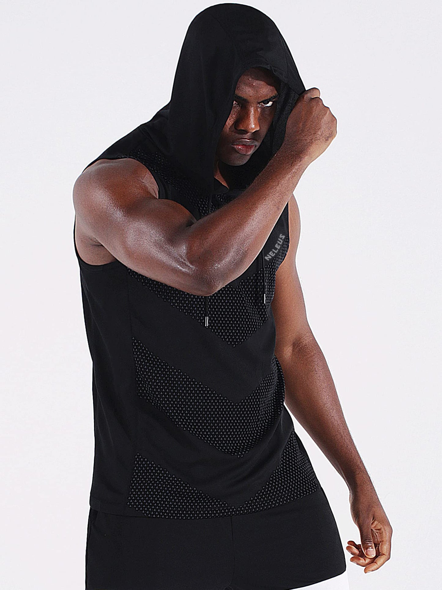 NELEUS Men's Workout Tank Tops Sleeveless Running Shirts with Hoodie,5098,3 Pack,Black/Black/Black,XL