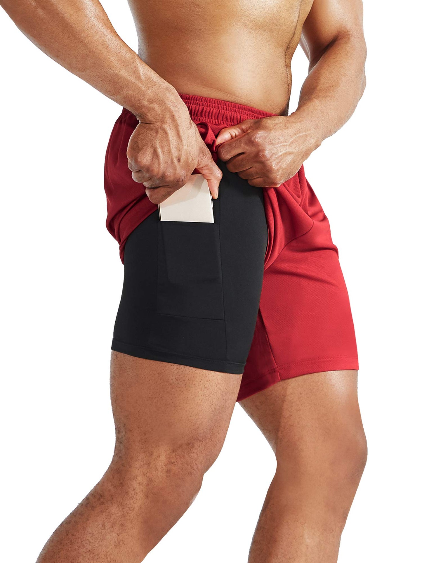 NELEUS Men's 2 in 1 Running Shorts with Liner,Dry Fit Workout Shorts with Pockets,6070,3 Pack,Black/Grey/Red,X-Large