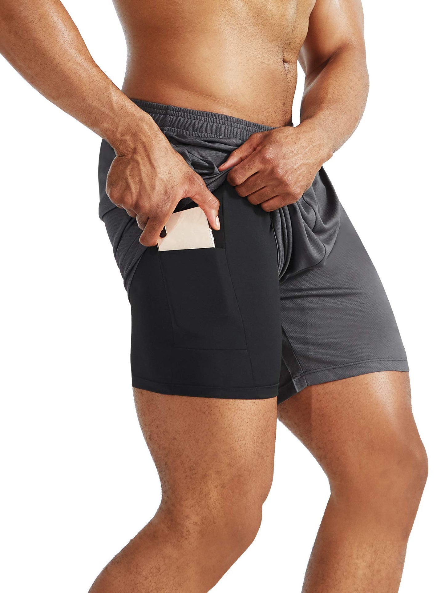 NELEUS Men's 2 in 1 Running Shorts with Liner,Dry Fit Workout Shorts with Pockets,6070,3 Pack,Black/Grey/Red,X-Large
