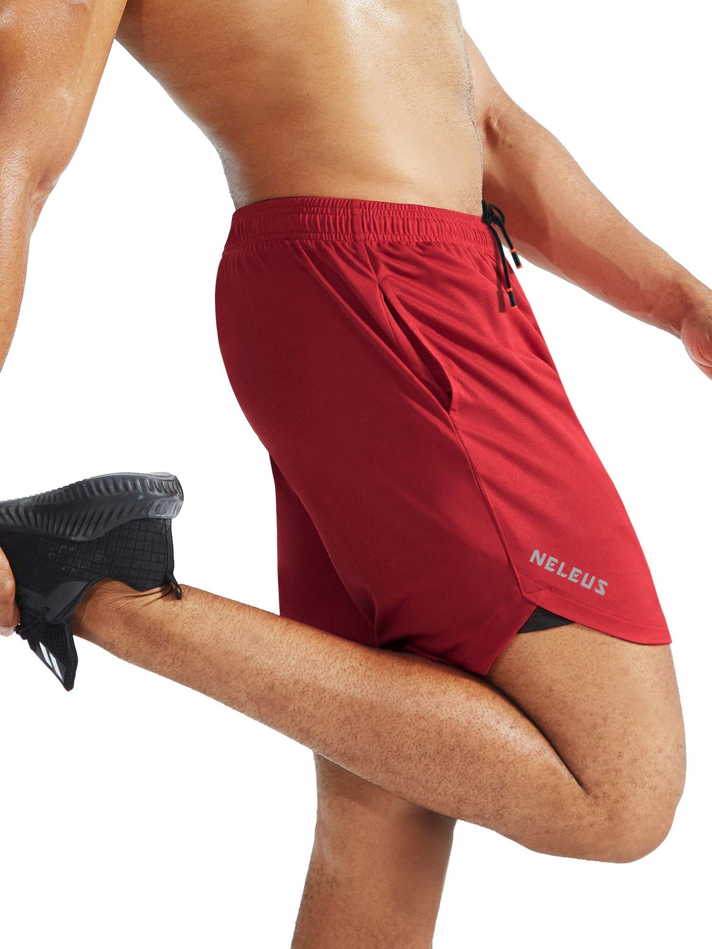 NELEUS Men's 2 in 1 Running Shorts with Liner,Dry Fit Workout Shorts with Pockets,6070,3 Pack,Black/Grey/Red,X-Large