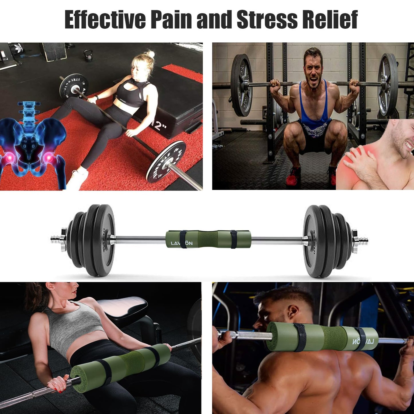 Squat Pad Set - Foam Barbell Pad for Squats Cushion, Lunges & Bar Padding for Hip Thrusts - Standard Weight Bar Pad - With Ankle Straps, Wrist Straps for Weightlifting (Army-Green)