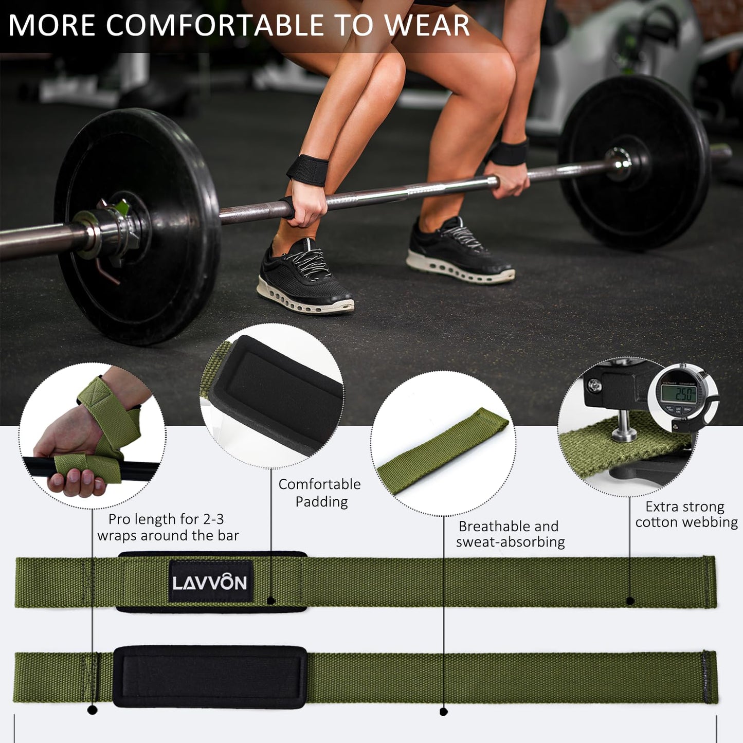 Squat Pad Set - Foam Barbell Pad for Squats Cushion, Lunges & Bar Padding for Hip Thrusts - Standard Weight Bar Pad - With Ankle Straps, Wrist Straps for Weightlifting (Army-Green)