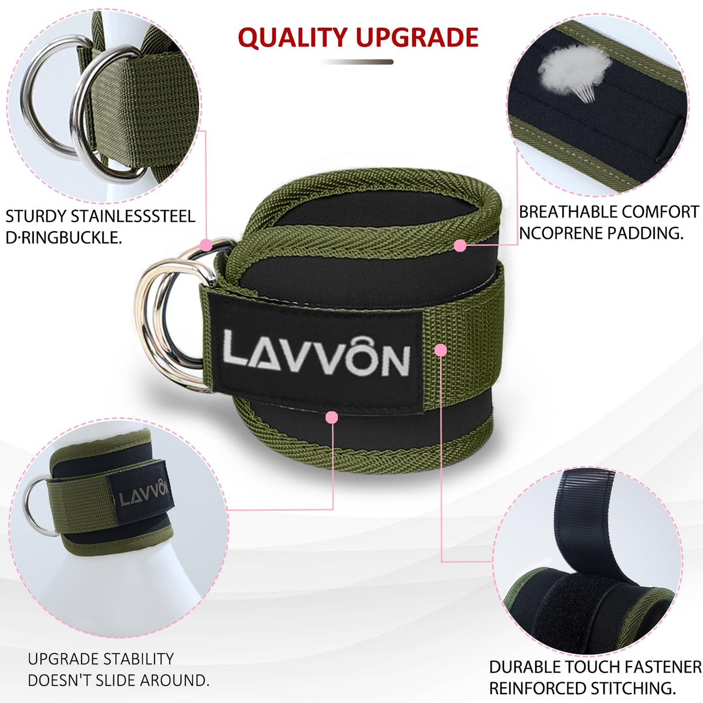 Squat Pad Set - Foam Barbell Pad for Squats Cushion, Lunges & Bar Padding for Hip Thrusts - Standard Weight Bar Pad - With Ankle Straps, Wrist Straps for Weightlifting (Army-Green)