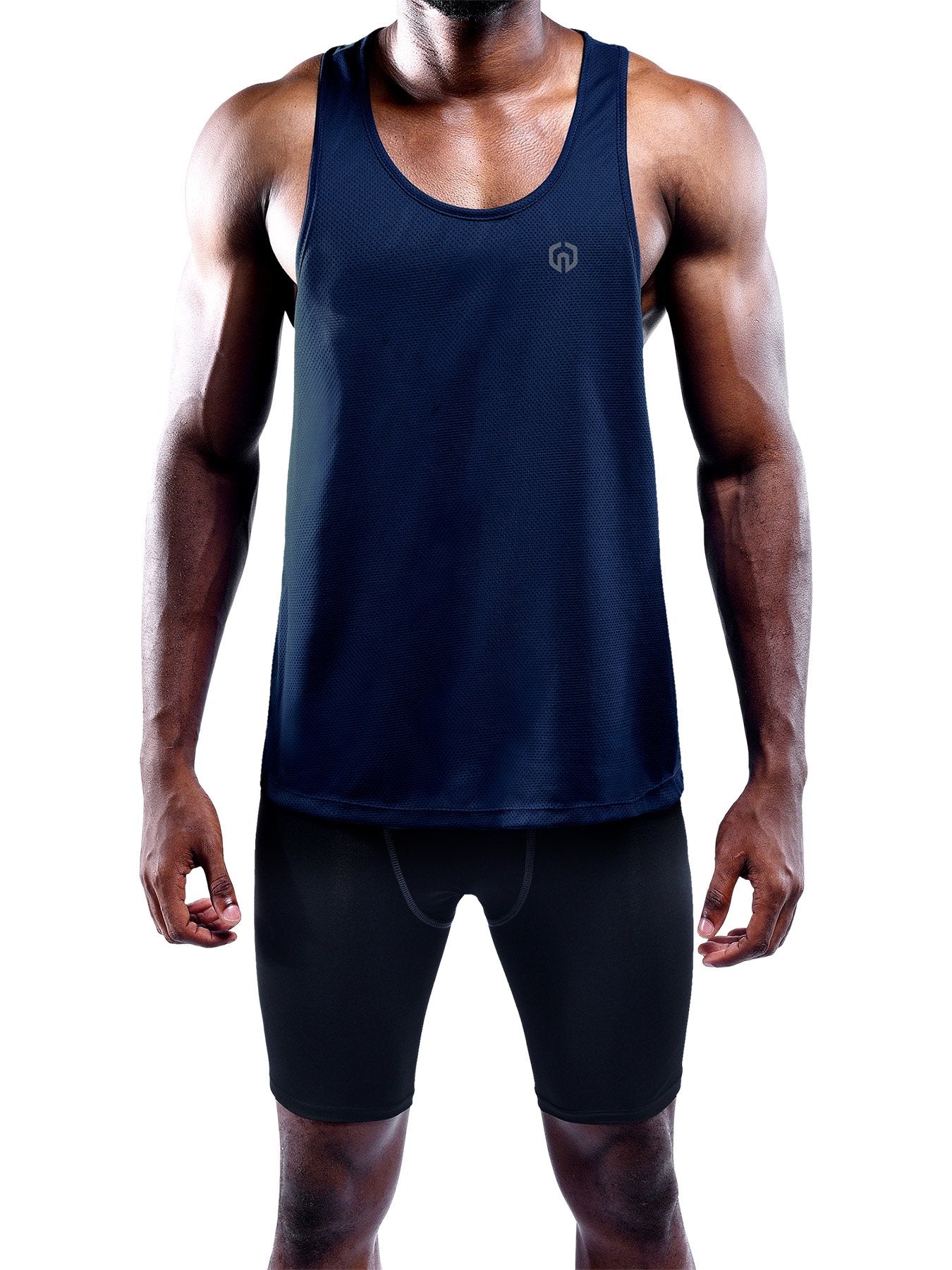 NELEUS Men's 3 Pack Dry Fit Muscle Tank Workout Gym Shirt,5031,Black,Navy,Grey,M,EU L