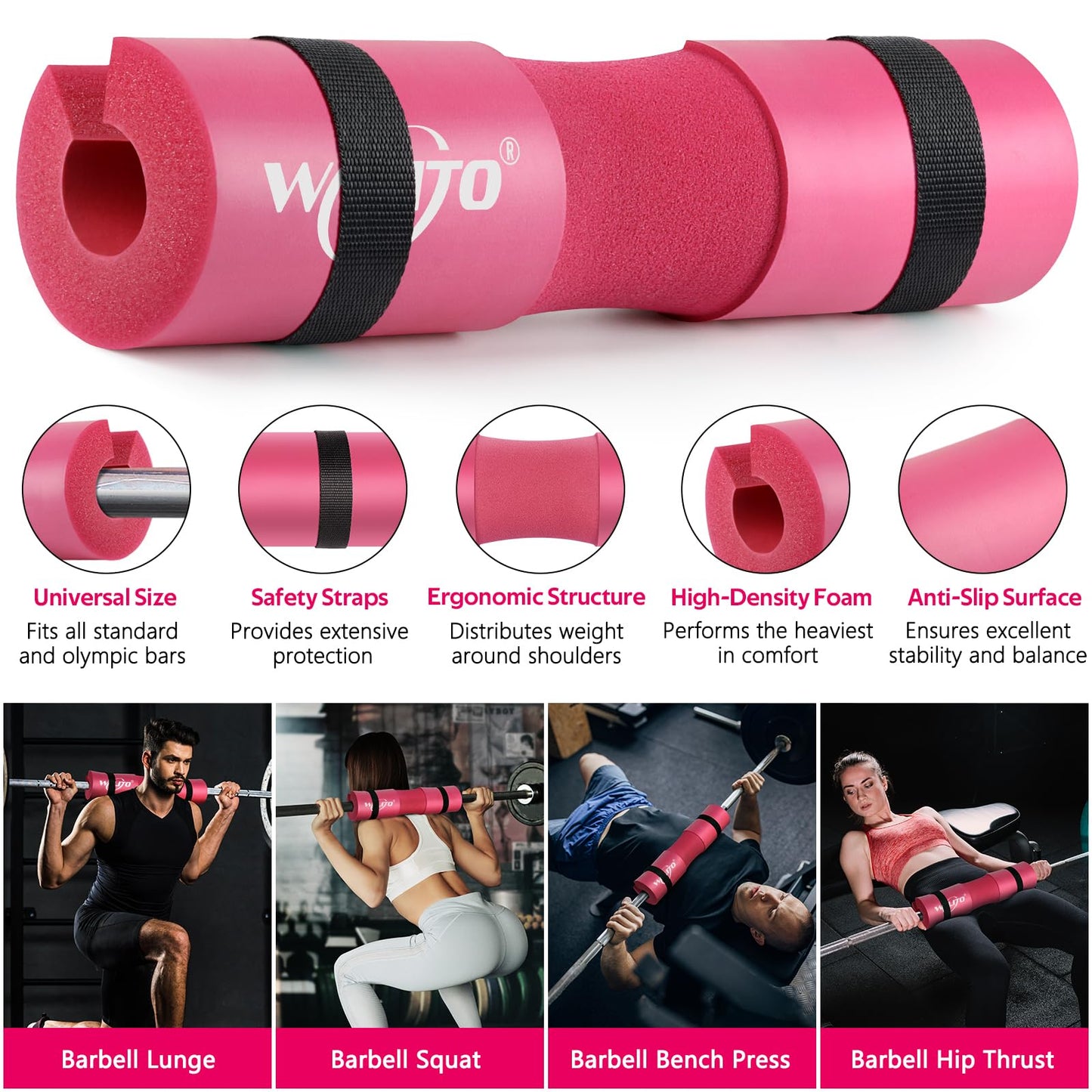 WALITO 8Pcs Barbell Pad Set for Hip Thrust - Squat Pad,Gym Accessories for Women with Bar Bad,Bench Press, with Gym Ankle Straps,Resistance Bands for Working Out,Lifting Strap,Carry Bag