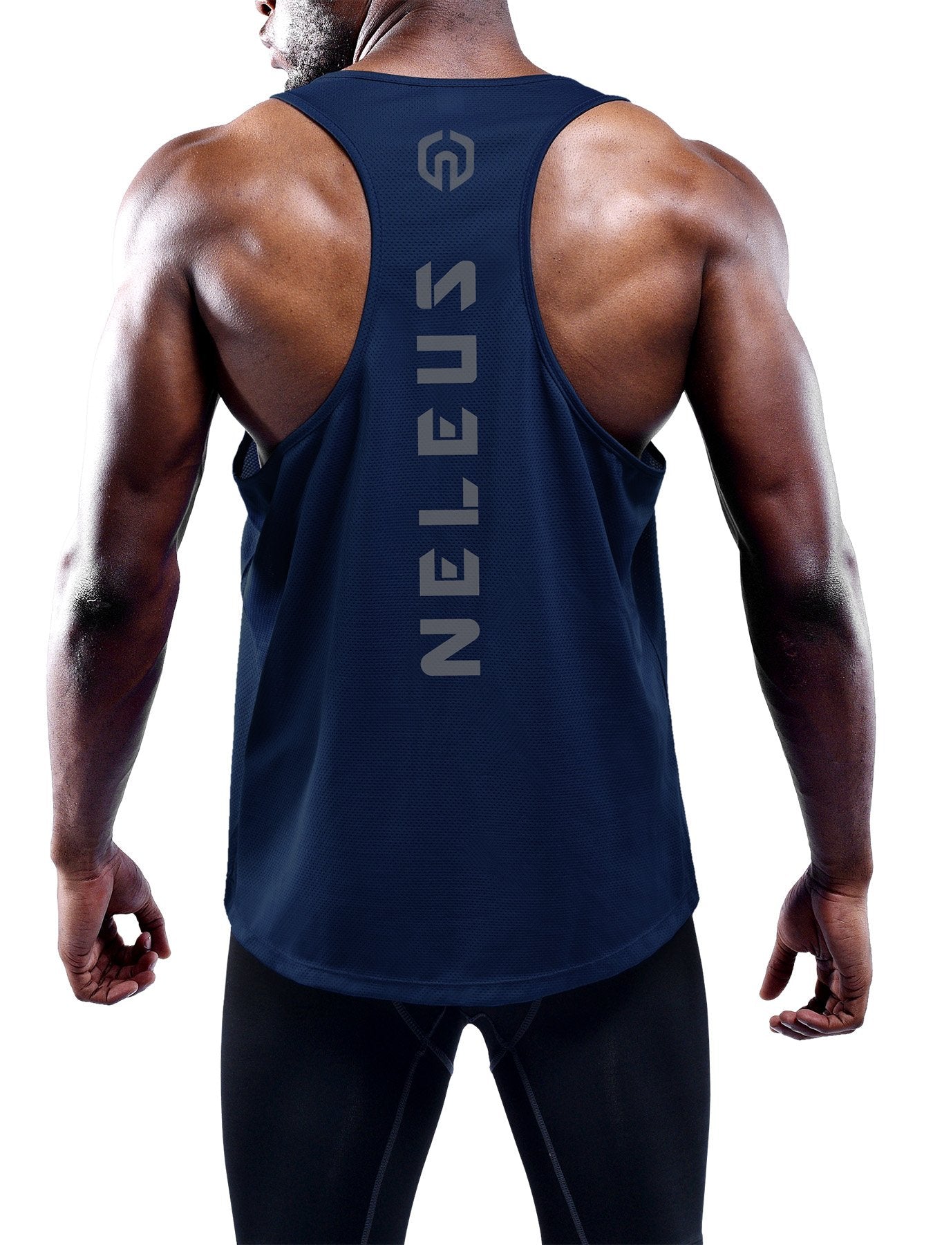 NELEUS Men's 3 Pack Dry Fit Muscle Tank Workout Gym Shirt,5031,Black,Navy,Grey,M,EU L