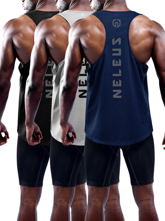 NELEUS Men's 3 Pack Dry Fit Muscle Tank Workout Gym Shirt,5031,Black,Navy,Grey,M,EU L